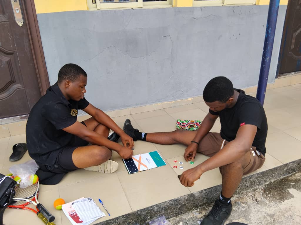 Two players enjoying the Mat Game